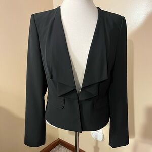 WHBM Black Front Ruffle Blazer Sz 8 EUC